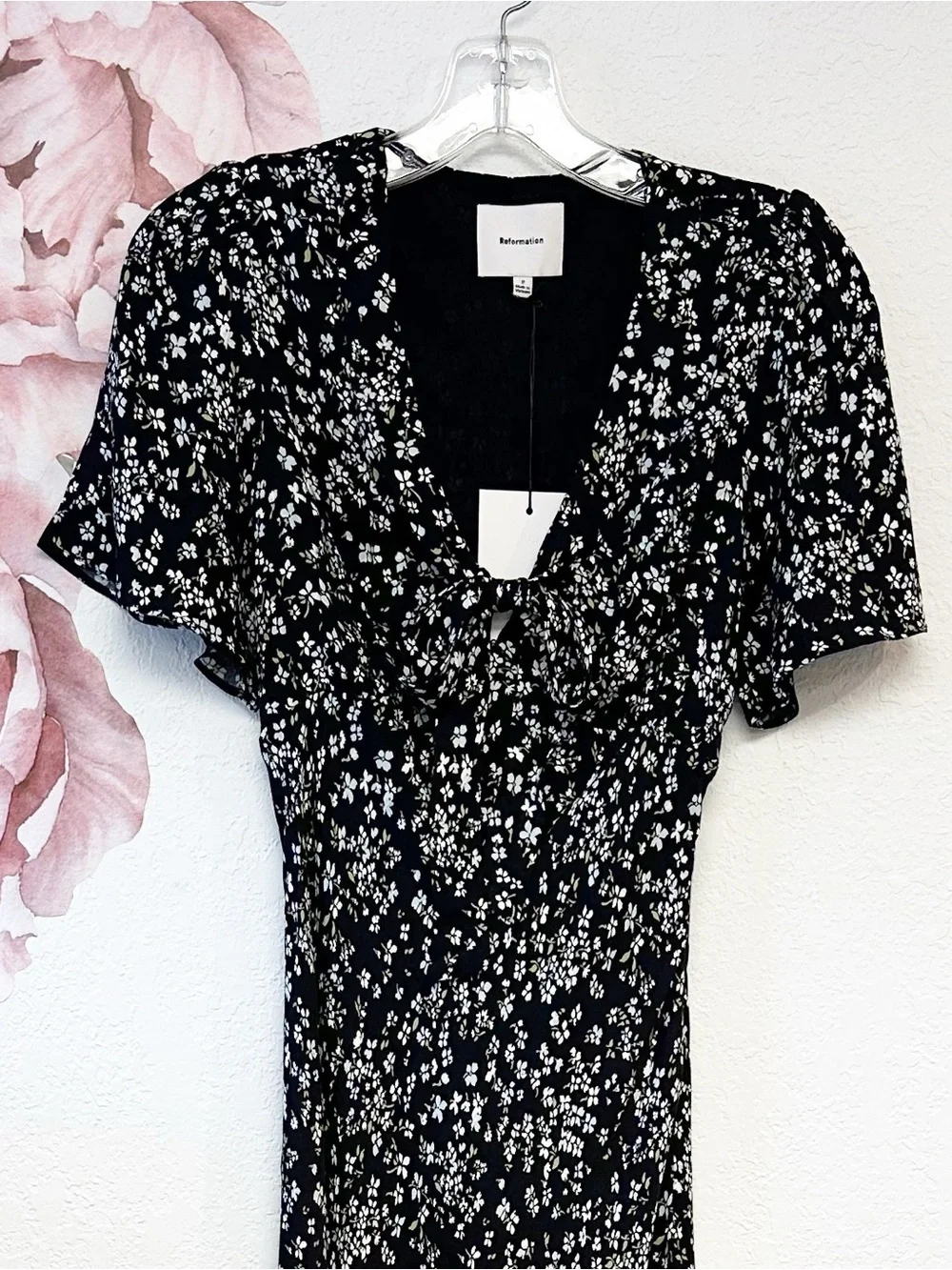 Reformation Tyra X Anthropologie Short Sleeve Tie Front Midi Dress NWT Size 2 - Picture 6 of 15